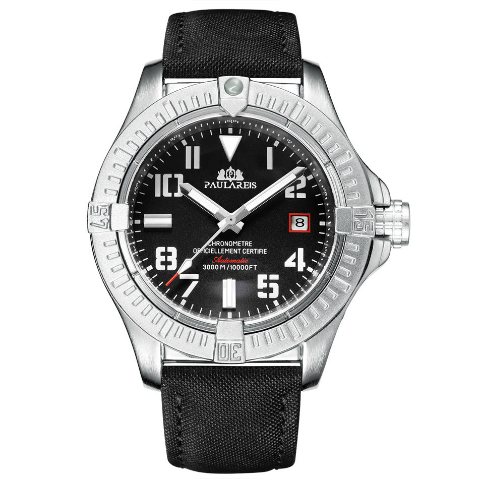 HKM-156243 Luminous Mechanical Sports Watch with Calendar, Waterproof and Durable Leather Strap, 45mm Dial