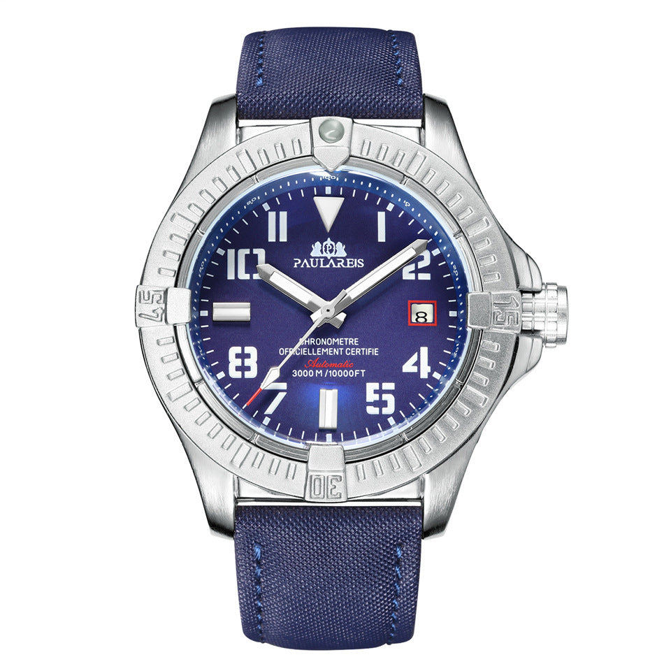 HKM-156243 Luminous Mechanical Sports Watch with Calendar, Waterproof and Durable Leather Strap, 45mm Dial
