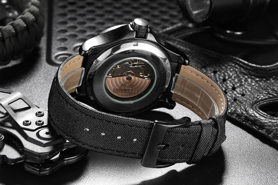 HKM-156243 Luminous Mechanical Sports Watch with Calendar, Waterproof and Durable Leather Strap, 45mm Dial