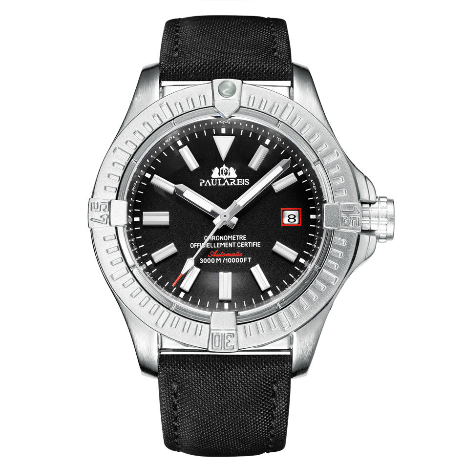 HKM-156243 Luminous Mechanical Sports Watch with Calendar, Waterproof and Durable Leather Strap, 45mm Dial