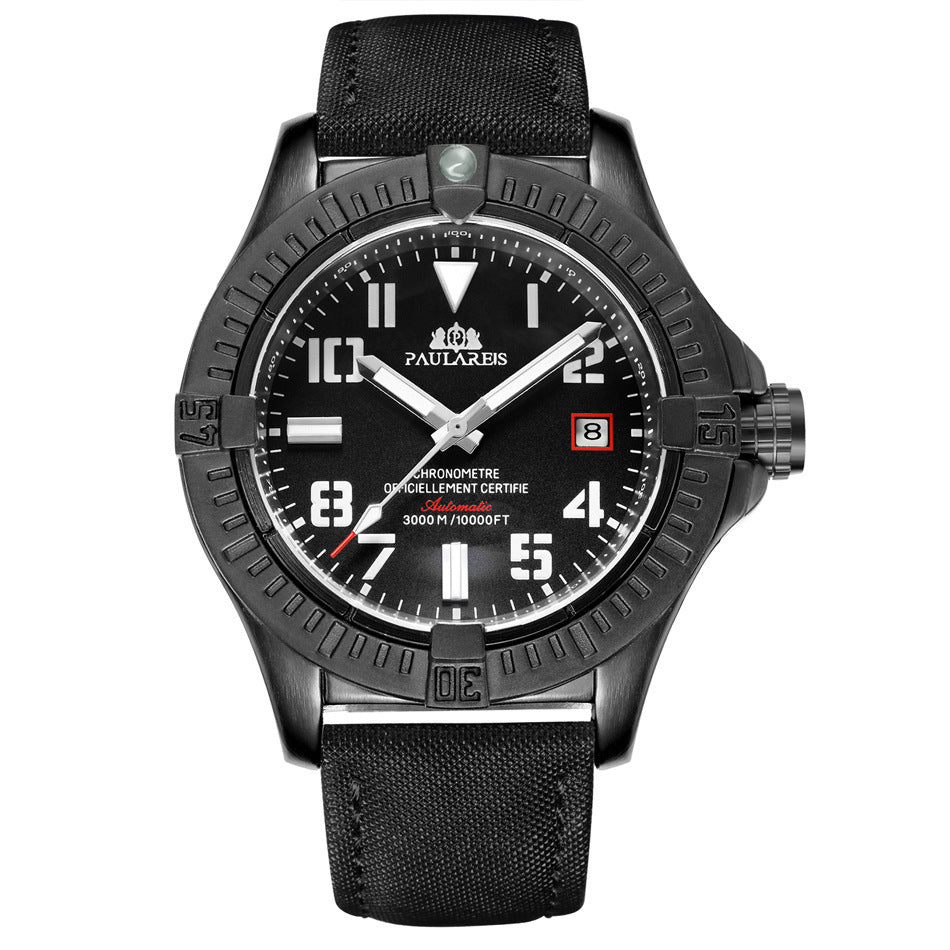 HKM-156243 Luminous Mechanical Sports Watch with Calendar, Waterproof and Durable Leather Strap, 45mm Dial