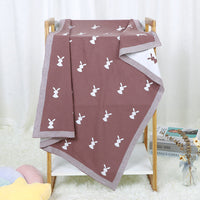 HKM-156307 Cute Animal Pattern Knitted Cotton Blanket for Infants and Toddlers, 100x80cm in Multiple Colors