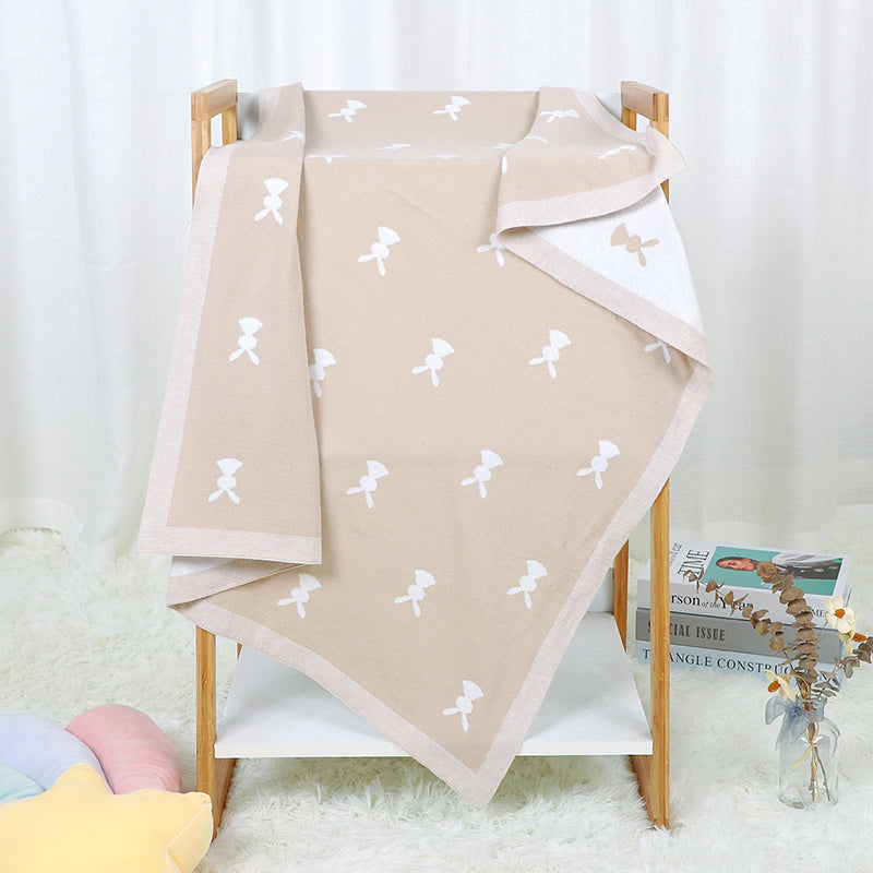 HKM-156307 Cute Animal Pattern Knitted Cotton Blanket for Infants and Toddlers, 100x80cm in Multiple Colors