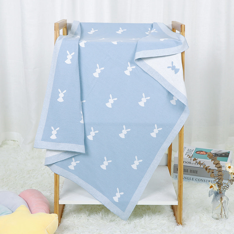 HKM-156307 Cute Animal Pattern Knitted Cotton Blanket for Infants and Toddlers, 100x80cm in Multiple Colors