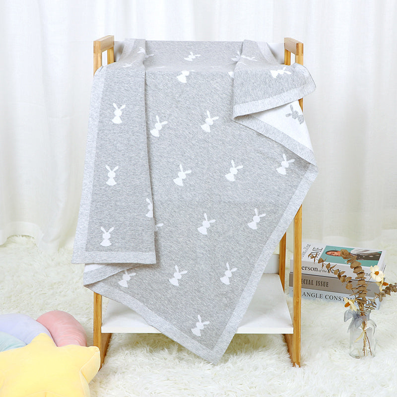 HKM-156307 Cute Animal Pattern Knitted Cotton Blanket for Infants and Toddlers, 100x80cm in Multiple Colors