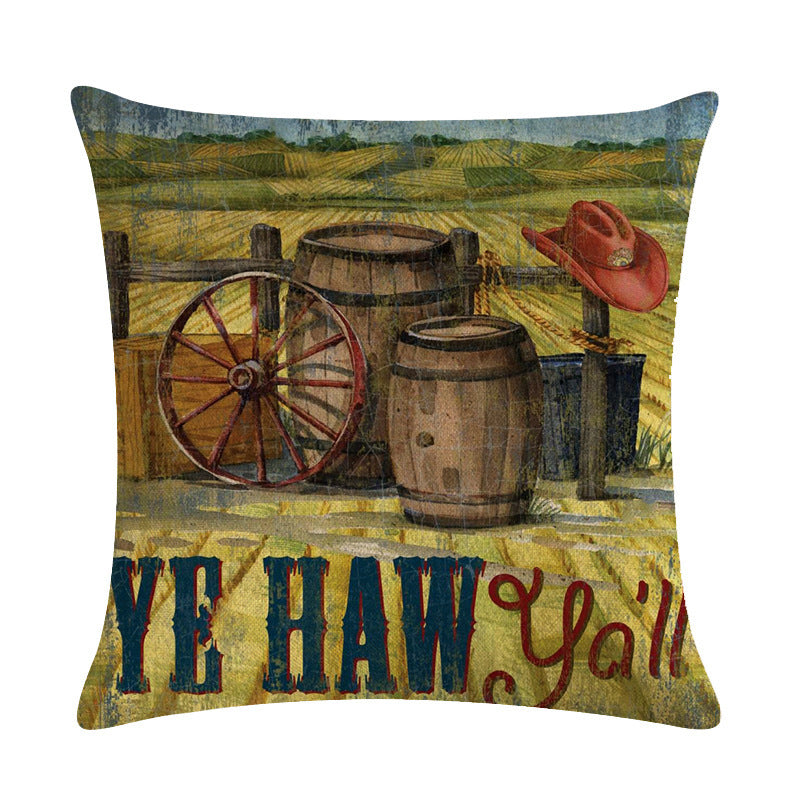HKM-156435 Wild West-Themed Throw Pillow Cover in PP Stretch Cotton, 45cm x 45cm