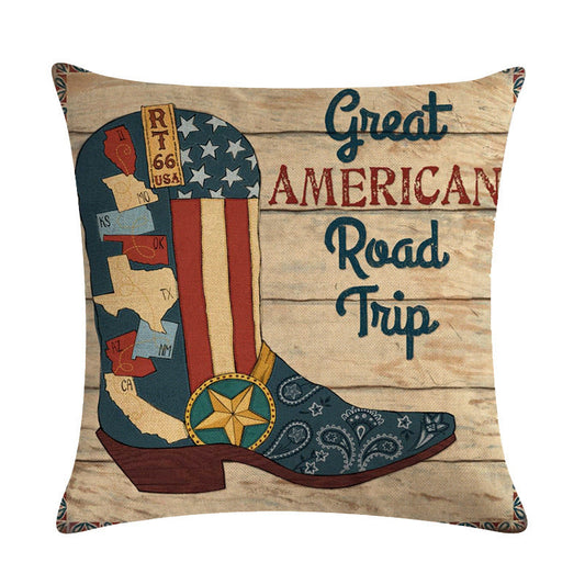 HKM-156435 Wild West-Themed Throw Pillow Cover in PP Stretch Cotton, 45cm x 45cm