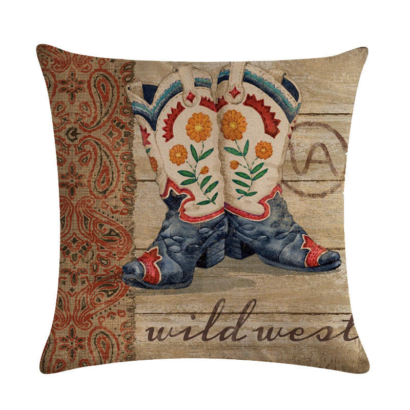 HKM-156435 Wild West-Themed Throw Pillow Cover in PP Stretch Cotton, 45cm x 45cm