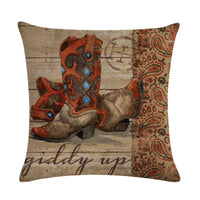 HKM-156435 Wild West-Themed Throw Pillow Cover in PP Stretch Cotton, 45cm x 45cm