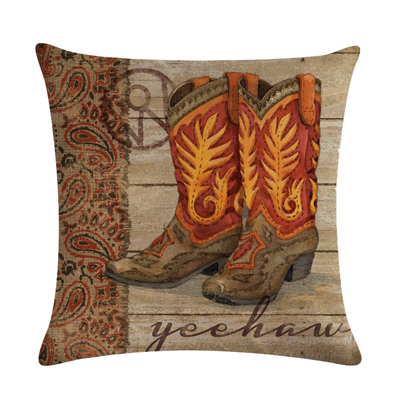 HKM-156435 Wild West-Themed Throw Pillow Cover in PP Stretch Cotton, 45cm x 45cm