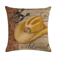 HKM-156435 Wild West-Themed Throw Pillow Cover in PP Stretch Cotton, 45cm x 45cm