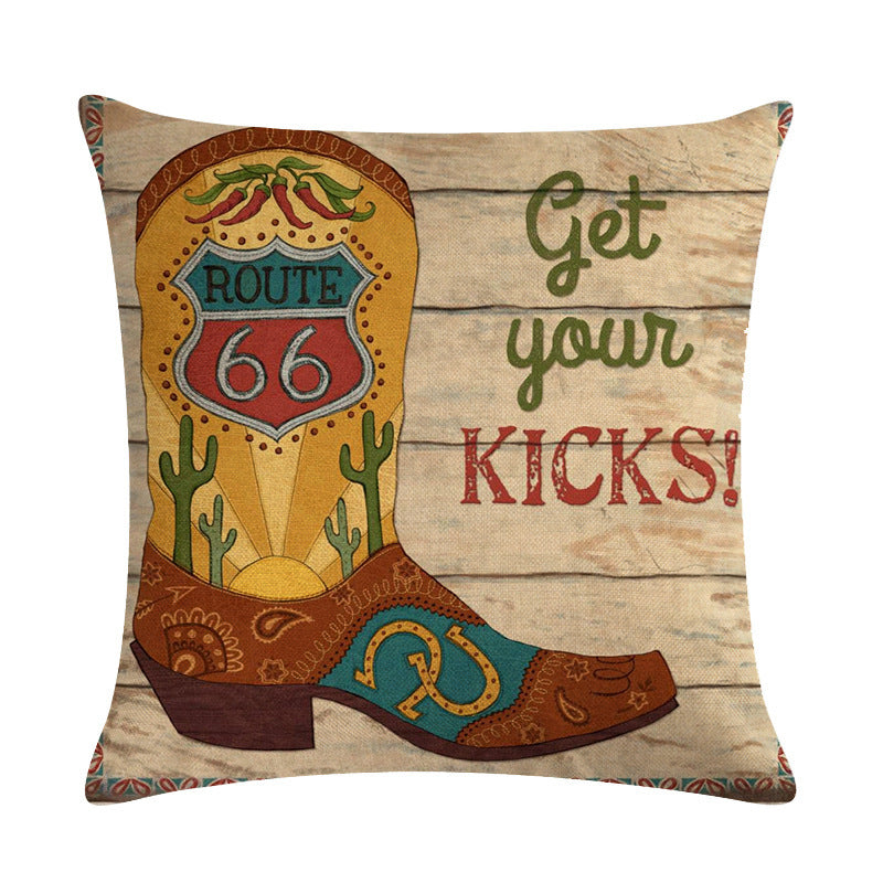 HKM-156435 Wild West-Themed Throw Pillow Cover in PP Stretch Cotton, 45cm x 45cm
