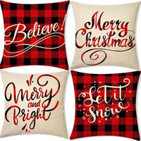 HKM-156563 Nordic Style Christmas Linen Pillow Cover with Plant and Flower Print, 45x45cm