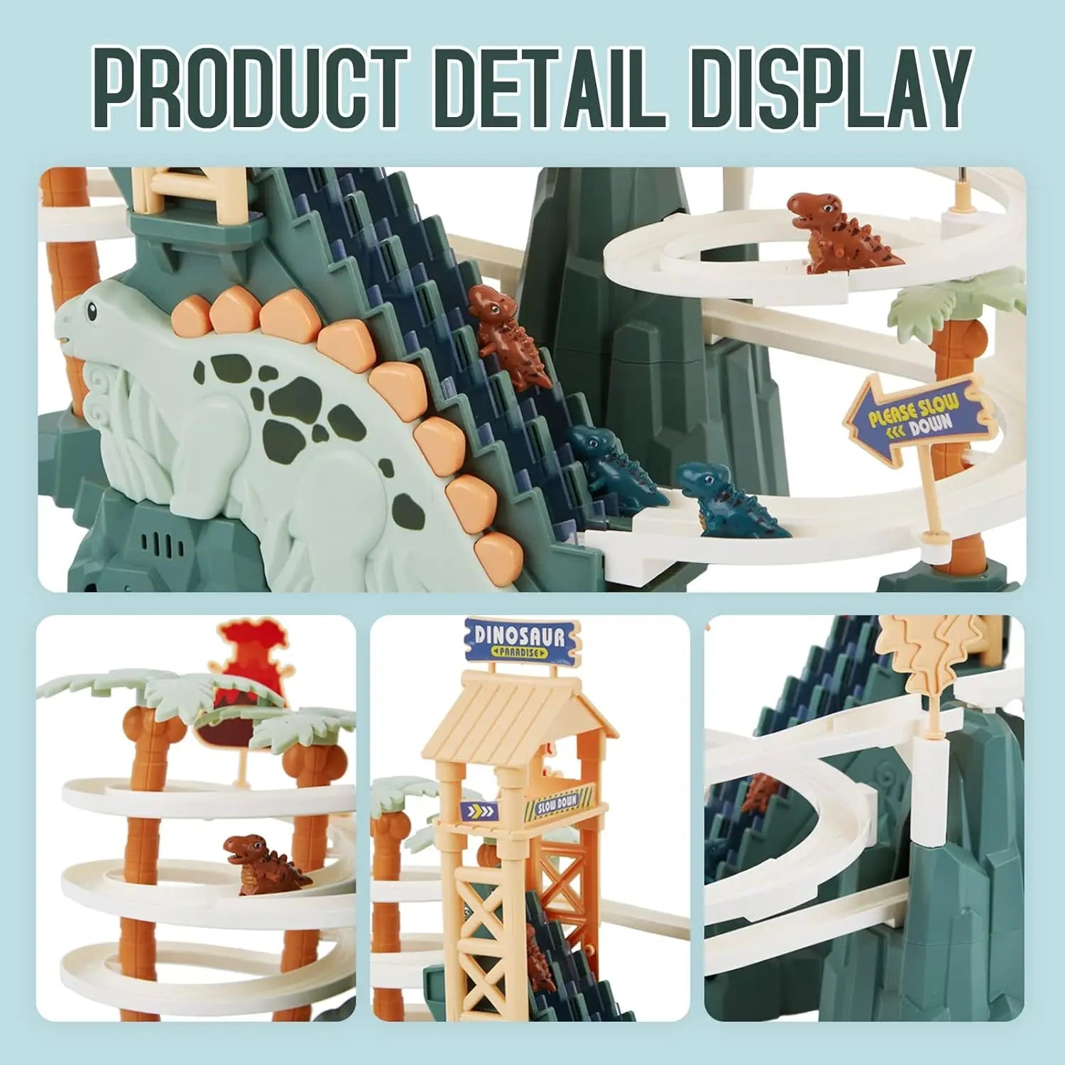 HKM-156691 Dinosaur Climbing Slide Toy with Light and Music for Kids, Electric Race Track Set