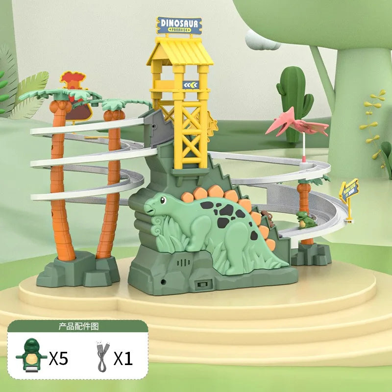 HKM-156691 Dinosaur Climbing Slide Toy with Light and Music for Kids, Electric Race Track Set