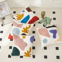 HKM-156691 Morandi Seaweed Color Block Plush Embroidery Pillowcase - All Cotton Canvas, 45x45 cm