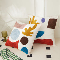 HKM-156691 Morandi Seaweed Color Block Plush Embroidery Pillowcase - All Cotton Canvas, 45x45 cm