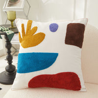 HKM-156691 Morandi Seaweed Color Block Plush Embroidery Pillowcase - All Cotton Canvas, 45x45 cm