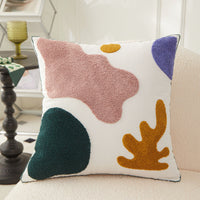 HKM-156691 Morandi Seaweed Color Block Plush Embroidery Pillowcase - All Cotton Canvas, 45x45 cm