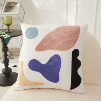 HKM-156691 Morandi Seaweed Color Block Plush Embroidery Pillowcase - All Cotton Canvas, 45x45 cm
