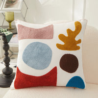 HKM-156691 Morandi Seaweed Color Block Plush Embroidery Pillowcase - All Cotton Canvas, 45x45 cm