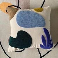 HKM-156691 Morandi Seaweed Color Block Plush Embroidery Pillowcase - All Cotton Canvas, 45x45 cm