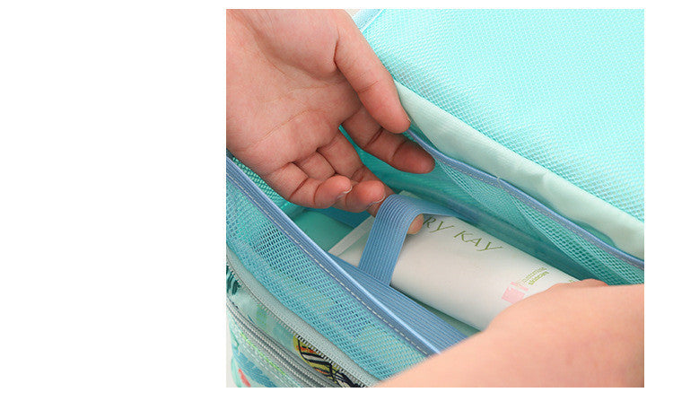HKM-156819 Large-Capacity Nylon Wash Bag with Double Chain Head and 4 Inner Mesh Storage Pockets, 26x13x28cm