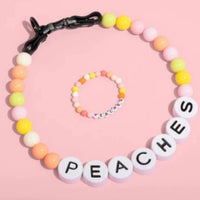 HKM-156883 Personalized Beaded Dog Collar and Bracelet Set - Customizable Dog Name Necklace with Artificial Crystal Beads