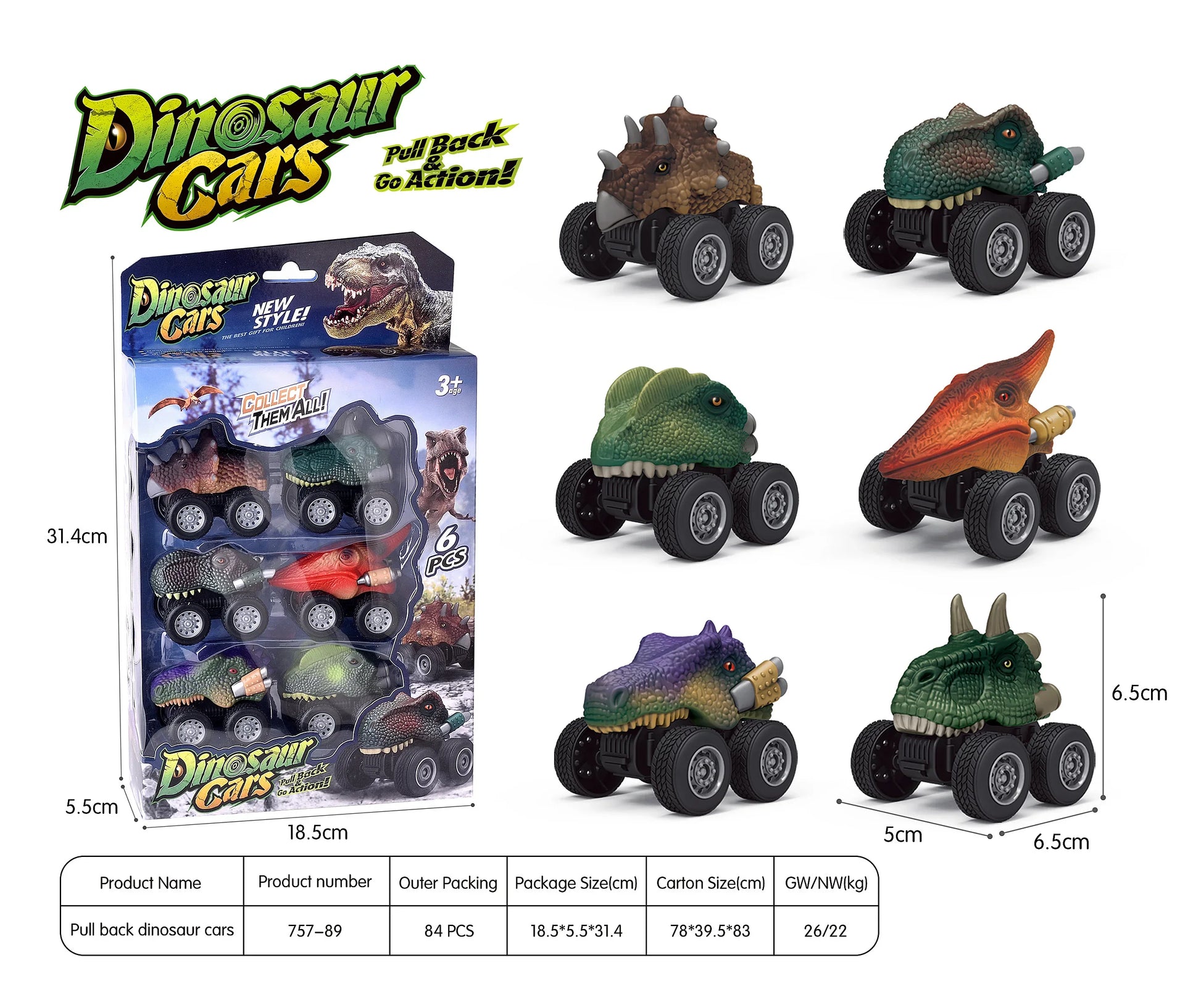 HKM-157139 Dinosaur-Themed Pull-Back Toy Cars for Kids – Inertia Mini Vehicle, Realistic Design, Plastic Construction