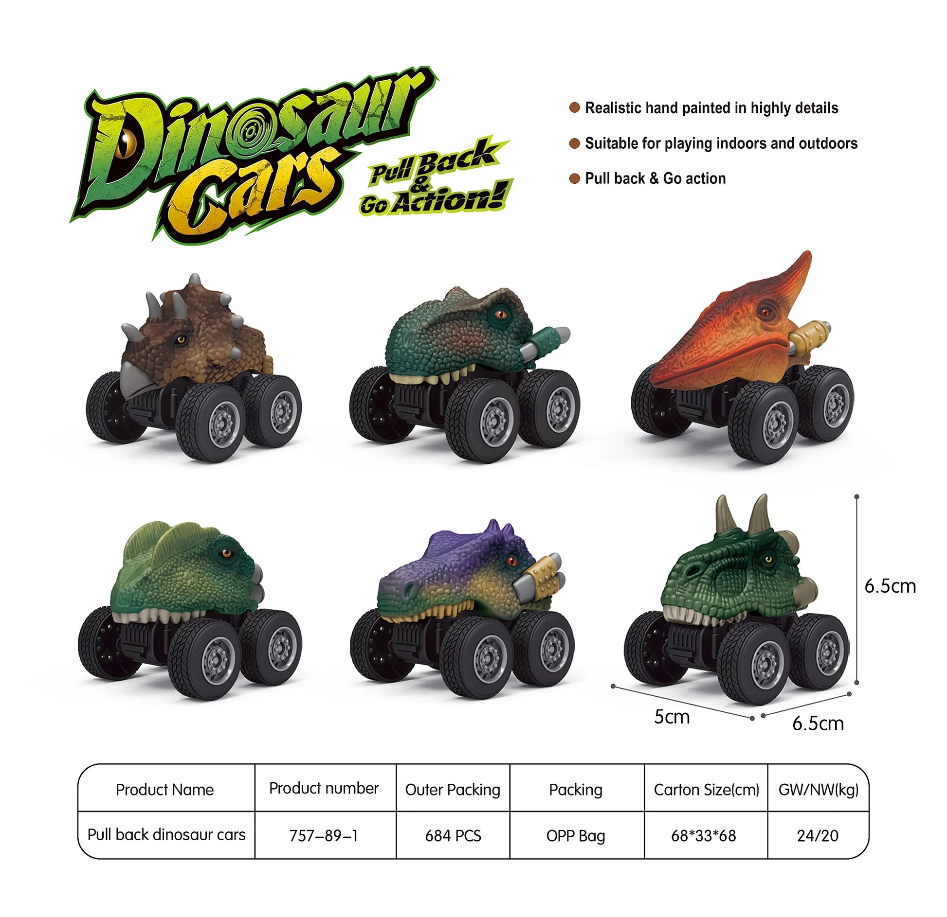 HKM-157139 Dinosaur-Themed Pull-Back Toy Cars for Kids – Inertia Mini Vehicle, Realistic Design, Plastic Construction