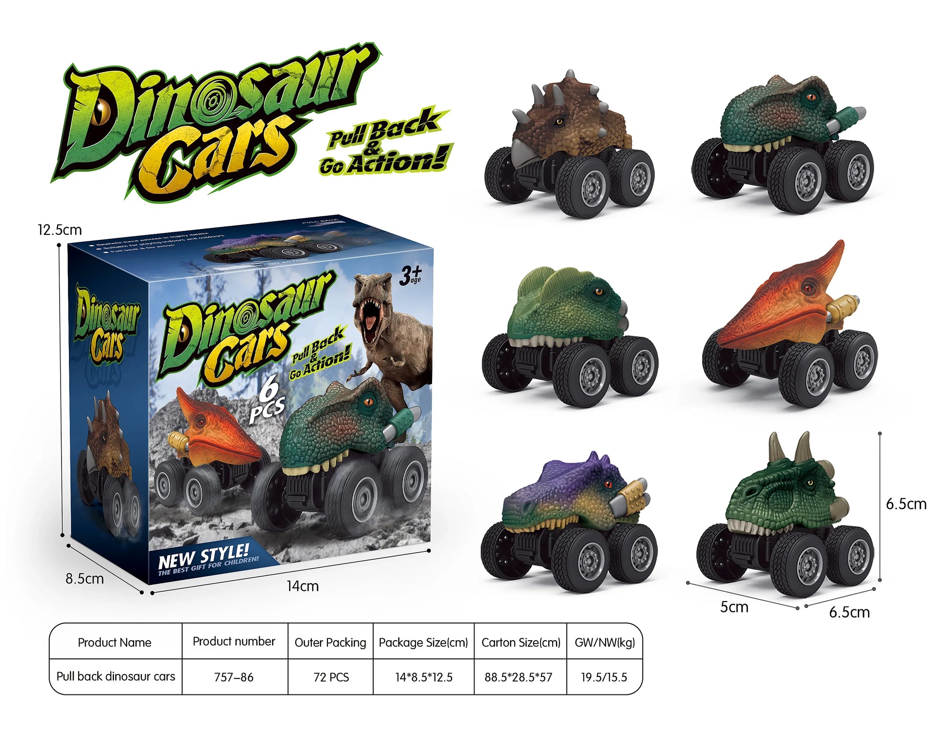 HKM-157139 Dinosaur-Themed Pull-Back Toy Cars for Kids – Inertia Mini Vehicle, Realistic Design, Plastic Construction