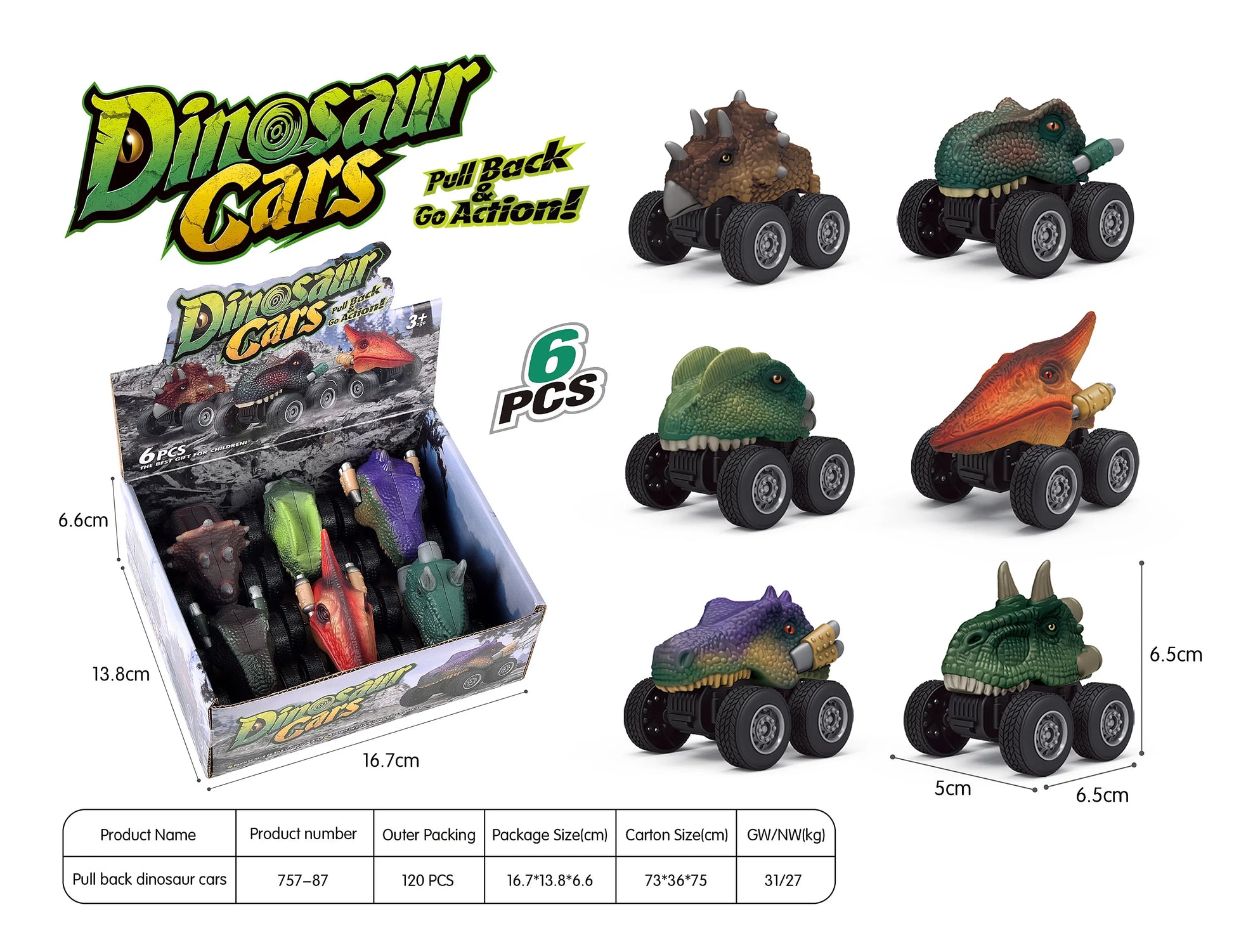 HKM-157139 Dinosaur-Themed Pull-Back Toy Cars for Kids – Inertia Mini Vehicle, Realistic Design, Plastic Construction