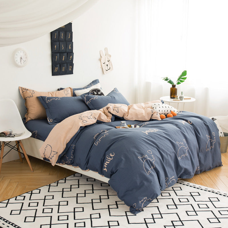 HKM-157203 Cotton Twill Print Bedding Set - Four-Piece Floral Design for 1.8m Beds