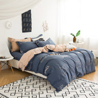 HKM-157203 Cotton Twill Print Bedding Set - Four-Piece Floral Design for 1.8m Beds