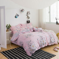 HKM-157203 Cotton Twill Print Bedding Set - Four-Piece Floral Design for 1.8m Beds