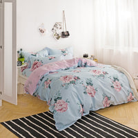 HKM-157203 Cotton Twill Print Bedding Set - Four-Piece Floral Design for 1.8m Beds