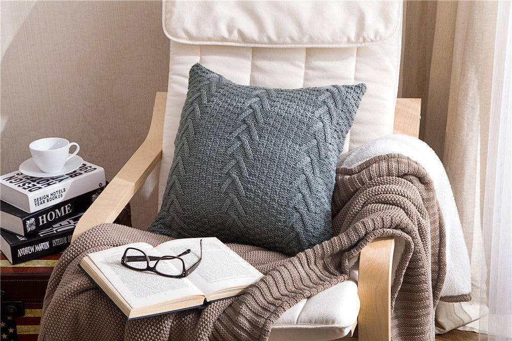 HKM-157267 Coarse Wool Knitted Cushion Cover - Modern Simple Design, 45x45cm, Acrylic Material