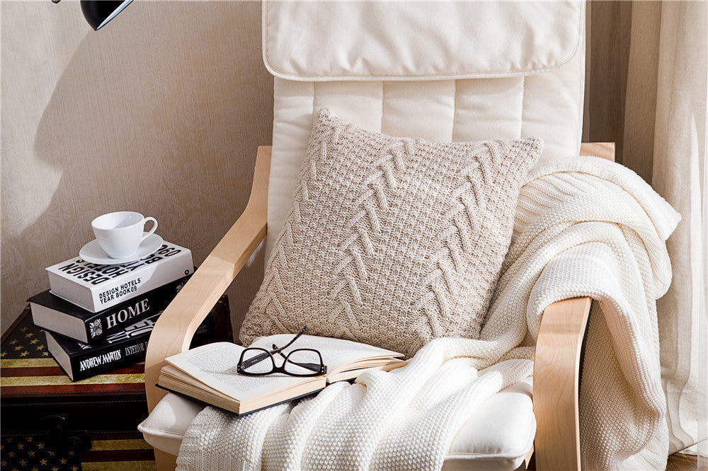 HKM-157267 Coarse Wool Knitted Cushion Cover - Modern Simple Design, 45x45cm, Acrylic Material