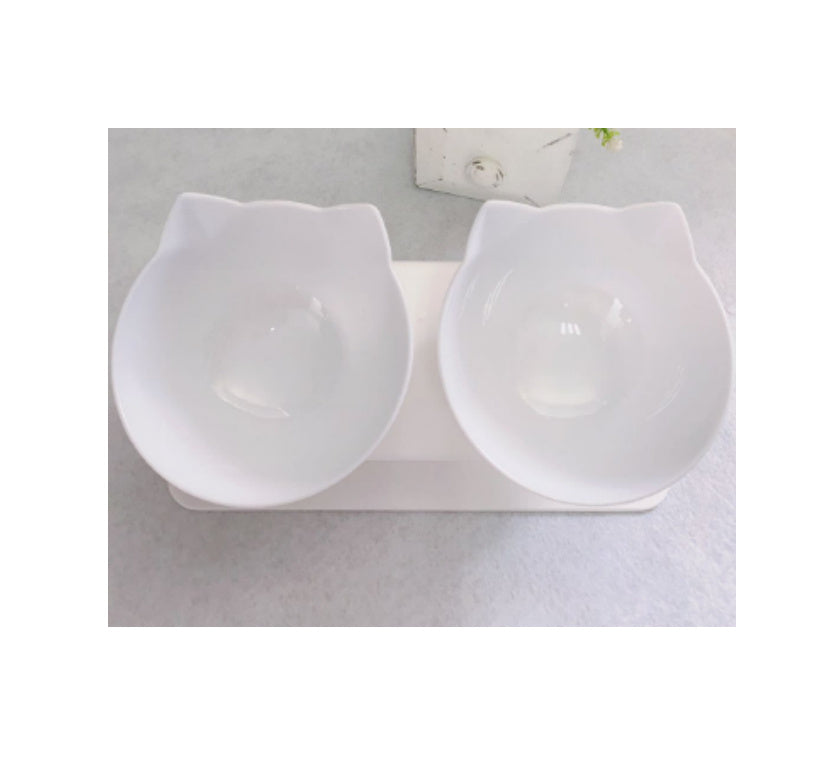 HKM-157395 Transparent Cat Head Double Feeding Bowl with Neck Protection Design