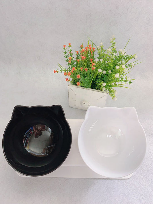 HKM-157395 Transparent Cat Head Double Feeding Bowl with Neck Protection Design