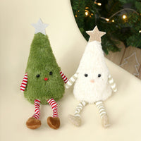 HKM-157651 Cute Christmas Plush Doll Ornaments in Green and White Non-Woven Fabric