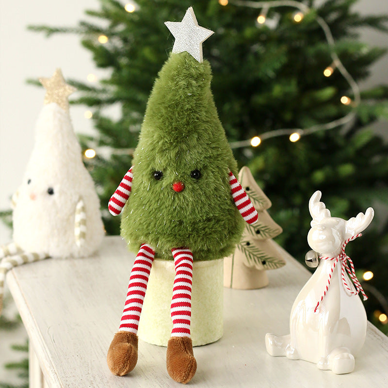 HKM-157651 Cute Christmas Plush Doll Ornaments in Green and White Non-Woven Fabric