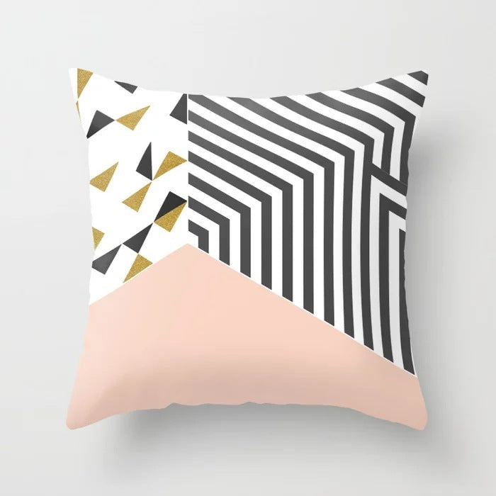 HKM-157715 Geometric Abstract Polyester Pillow Cover for Modern Home Décor - 45cm x 45cm