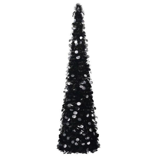 HKM-157843 Glossy Black Artificial Pop-Up Christmas Tree 150 cm with Silver Accents