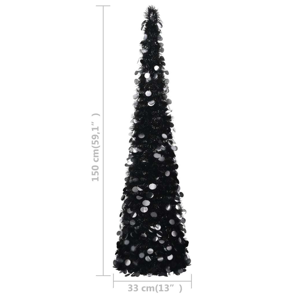 HKM-157843 Glossy Black Artificial Pop-Up Christmas Tree 150 cm with Silver Accents