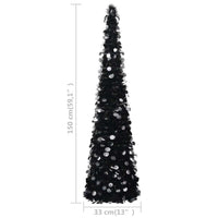 HKM-157843 Glossy Black Artificial Pop-Up Christmas Tree 150 cm with Silver Accents