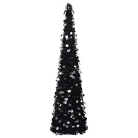 HKM-157843 Glossy Black Artificial Pop-Up Christmas Tree 150 cm with Silver Accents