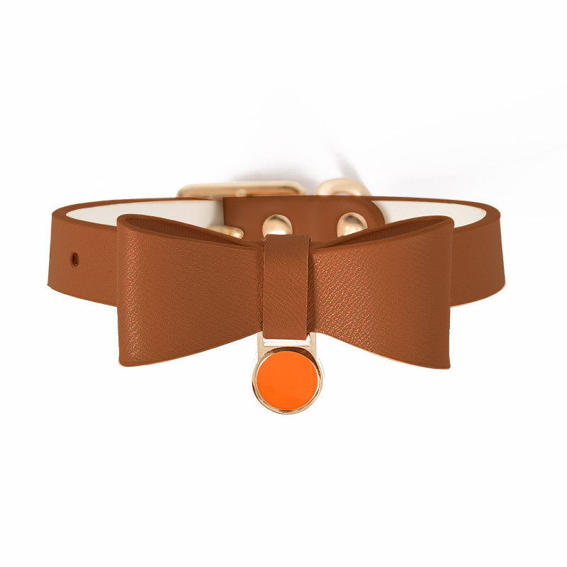 HKM-157907 Luxury Leather Cat Collar in Various Colors - Pet Chain Ring for Cats