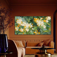 HKM-157971 Handmade Oil Painting on Canvas - Abstract Floral Crabapple Blossoms Art, 3D Textured, Unstretched Wall Decor