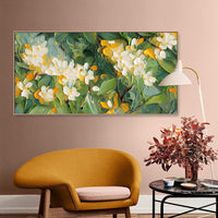 HKM-157971 Handmade Oil Painting on Canvas - Abstract Floral Crabapple Blossoms Art, 3D Textured, Unstretched Wall Decor